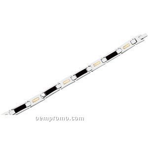 Stainless Steel And Genuine Onyx Bracelet 8.25"