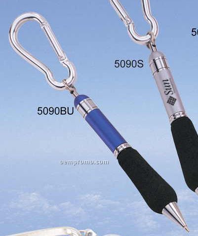4" Blue Pen W/ Carabiner Clip (Siikscreen)