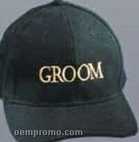 Brushed Cotton Twill Pro Style Cap W/ Embroidered Groom In Gold