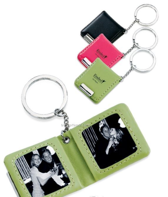 Faux Leather Key Chain With 2 Photo Frames & Magnetic Closure