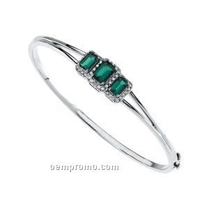 14kw Chatham Created Emerald And 1/2 Ct Tw Diamond Bracelet