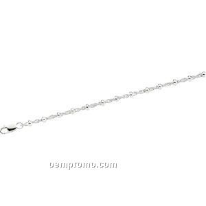 Ladies' 7" Sterling Silver 1mm Rope Bead Chain Bracelet