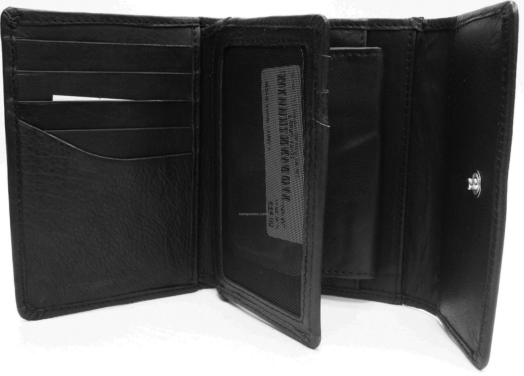 Black Ladies Cowhide Tri Fold Wallet W/ Sim Card