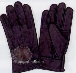 Ladies Leather Glove With Snap Closure & Flower Fur Lined