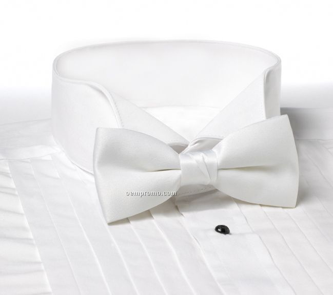 Wolfmark Solid Series 2" Clip On Polyester Bow Tie - White