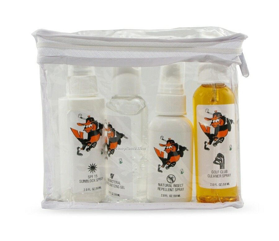 4 Pack Golfer's Outdoor Protection Kit W/ 2 Oz. Cleaners & Sunscreen
