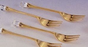 4 Piece Gold Plated Fork Set W/ Austrian Crystal Accent