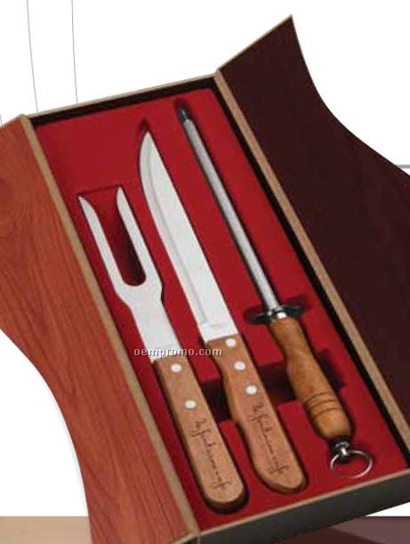 3 Piece Wood Handled Stainless Steel Carving Set