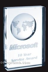 Optical Crystal Beveled Globe Block Award - Medium