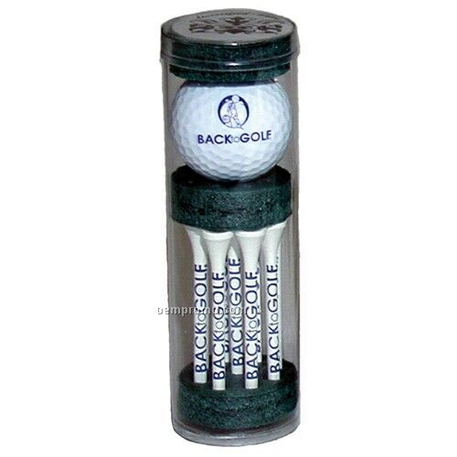 Long Golf Tee Combo Tube Pack With 9 Tees & Ball (2 3/4