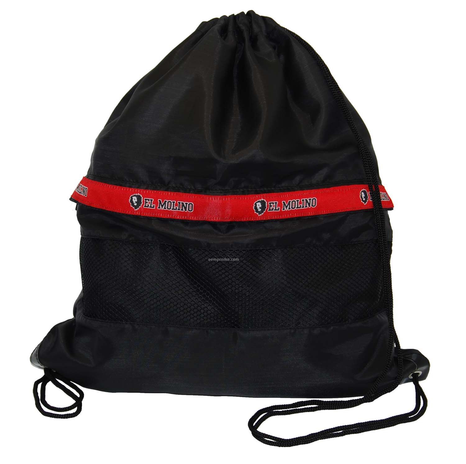 Nylon Drawstring Backpack - Custom Woven Logo