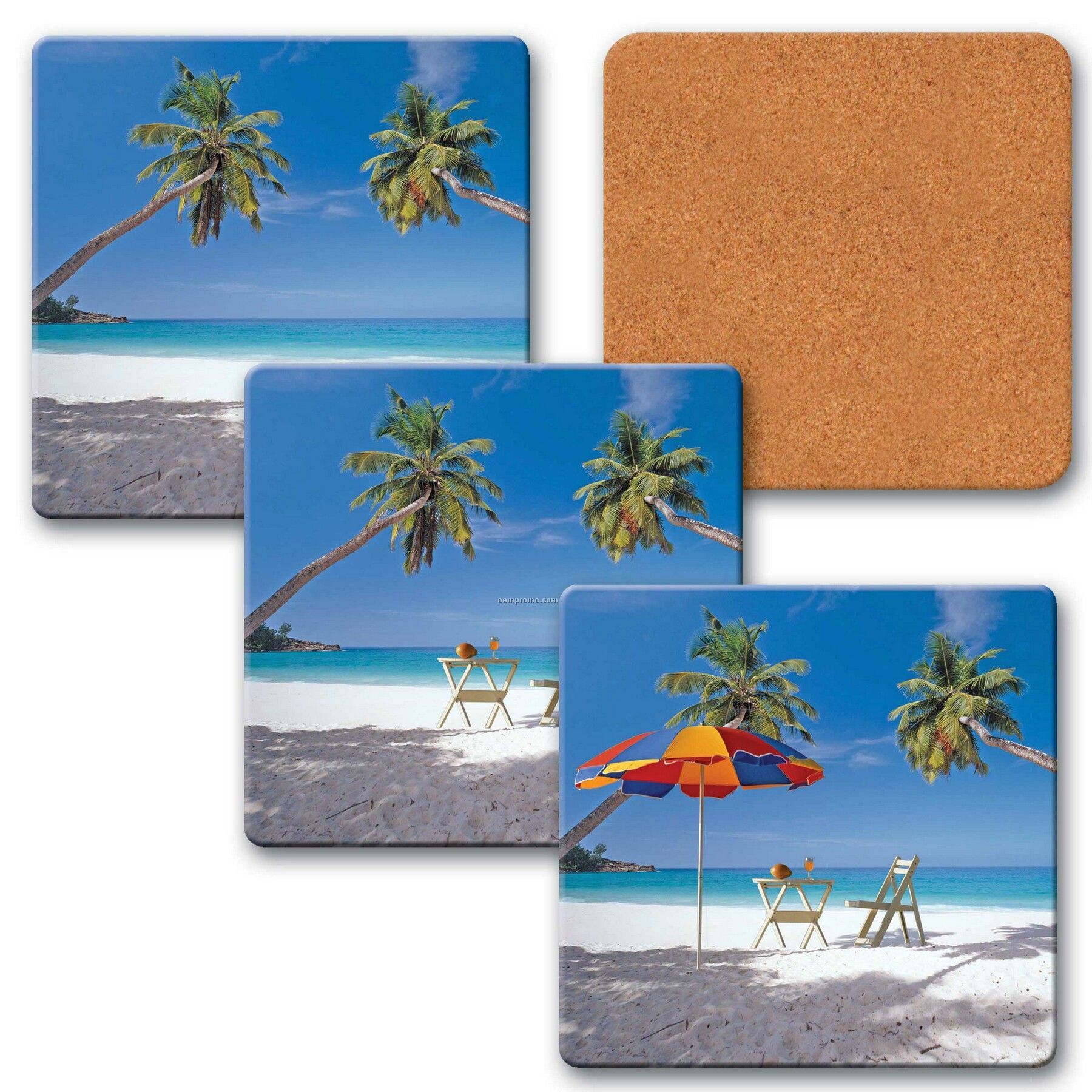 4" Square Coaster W/3d Lenticular Images Of A Tropical Beach (Blanks)