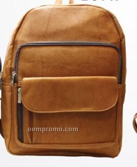 Dark Brown Cowhide Top Zip Knapsack Backpack W/ Front Flap