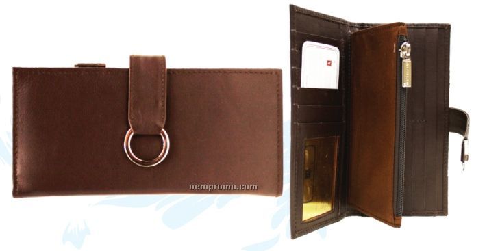 Dark Brown Ladies Bi Fold Wallet W/ Zipper Pocket