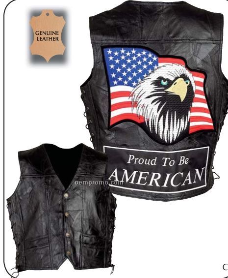 Diamond Plate Rock Design Genuine Leather Vest (Proud To Be American/ M)