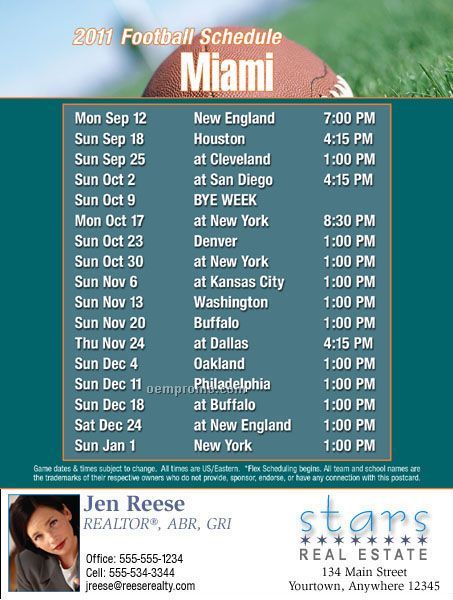 Miami Football Schedule Postcards-jumbo (8-1/2" X 5-1/2")