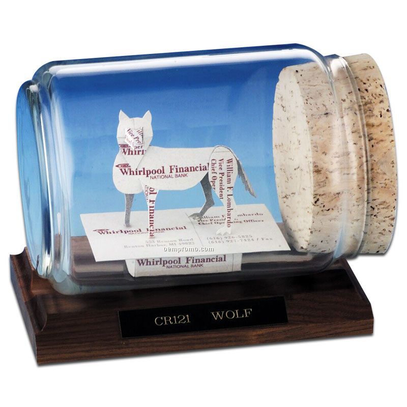 Stock Business Card Sculpture In A Bottle - Wolf