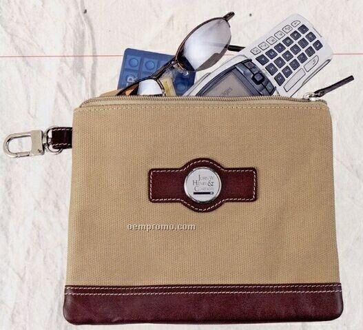 Leather & Canvas Zippered Valuables Case