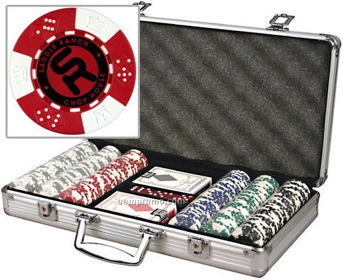Custom Hot Stamped 300 Poker Chip Set With Cards