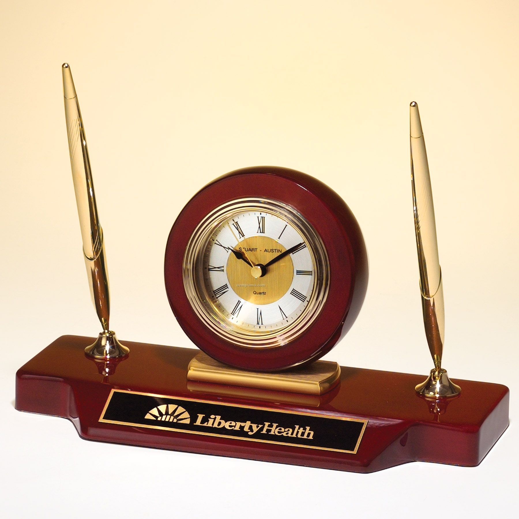 Rosewood Piano Finish Clock With Two Pens