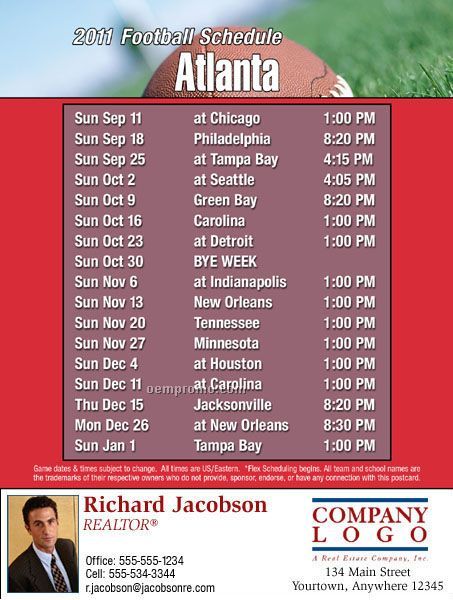 Atlanta Football Schedule Postcards - Jumbo (8-1/2" X 5-1/2")