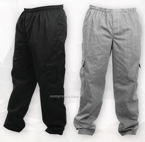 Chef Cargo Pants W/ Leg Pockets & Elastic Waist - Houndstooth