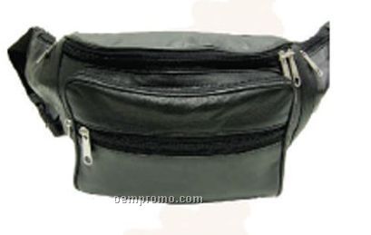 Black Lambskin Oversized Waist Wallet Fanny Pack W/ 7 Zippers