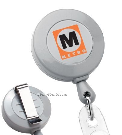 Deluxe Round Retractable Badge Holder W/ Slide On Clip & Cord