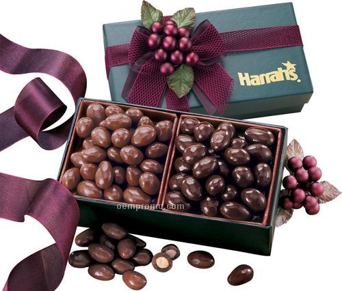 Green Gift Box W/ Milk & Dark Chocolate Almonds