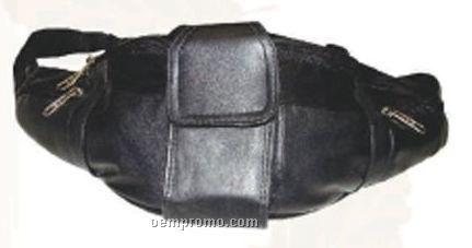 Black Lambskin Waist Wallet Fanny Pack W/ Front Cell Phone Pouch