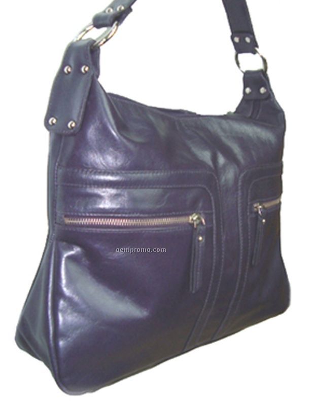 Leather Buffalo Colorado Purse W/ 2 Zip Pocket - Purple