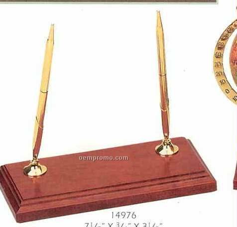 Rosewood Stand W/2 Gold Pen Sets