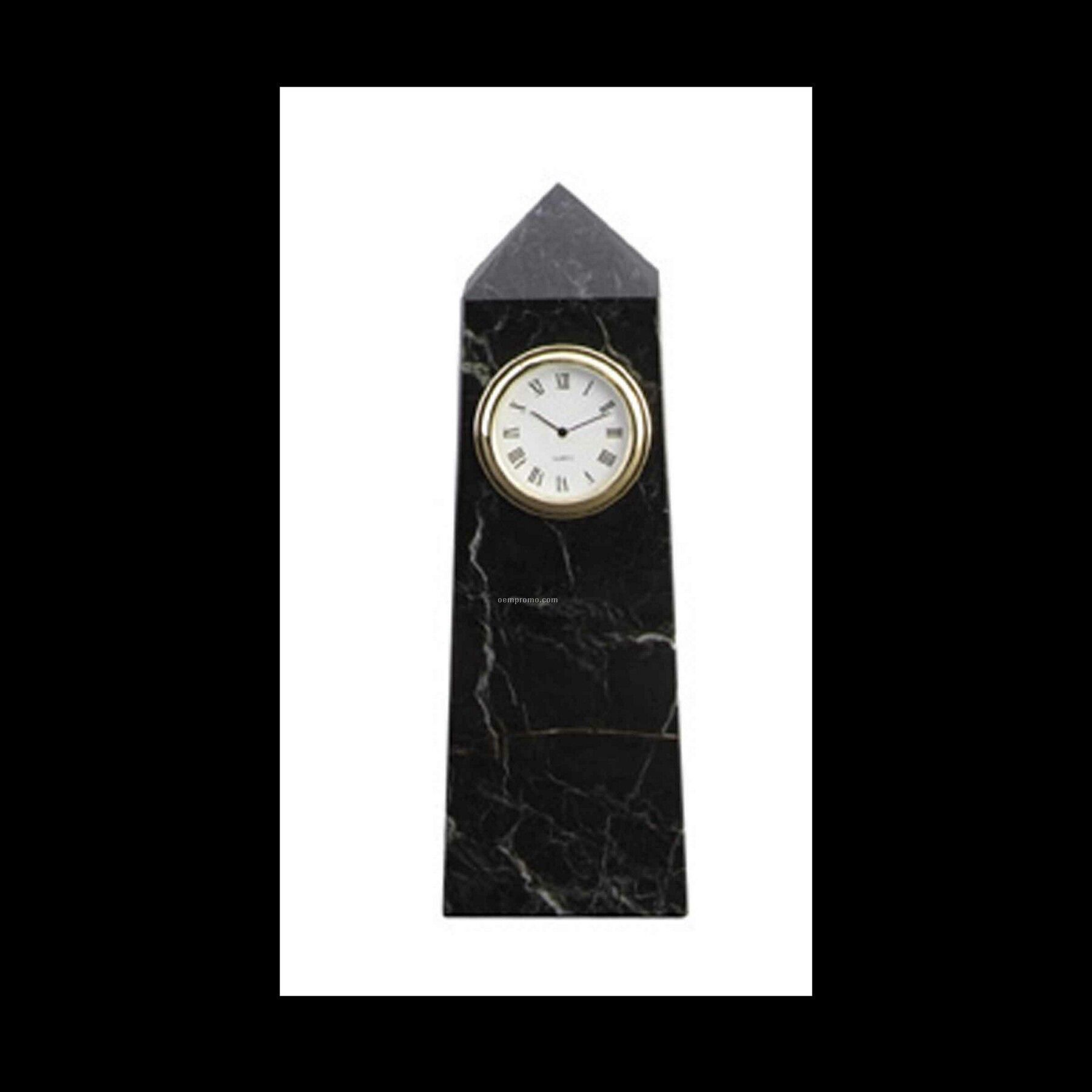 6" Black Zebra Marble Obelisk Clock