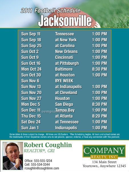 Jacksonville Football Schedule Postcards - Standard (4-1/4" X 5-1/2")