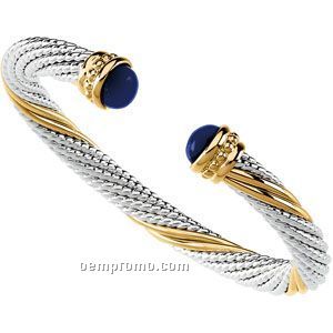 Ladies' Sterling Silver/14y 6-1/2mm Cable Cuff Bracelet W/ Amethyst End