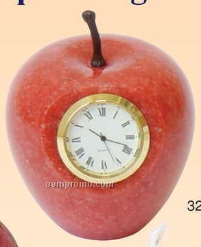 Red Marble Apple Paper Weight W/ Analog Clock (Screened)
