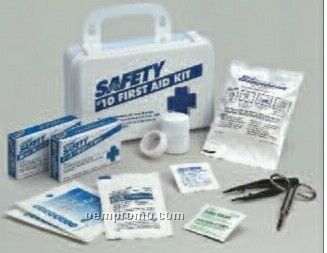 10 Person Plastic First Aid Kit W/ Cold Pack & Eye Pads