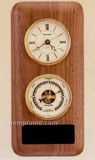 American Walnut Double Instrument Barometer & Thermometer Wall Unit