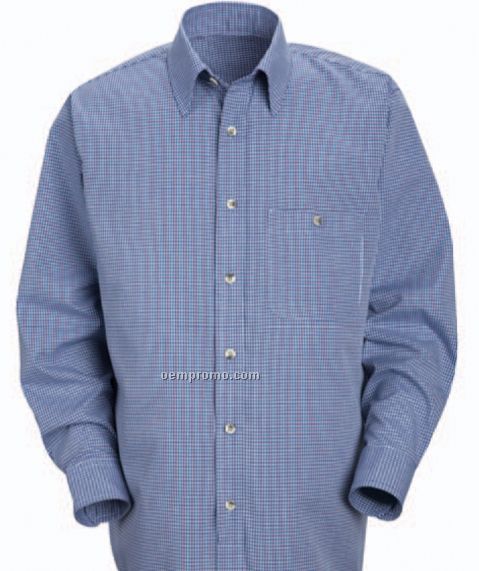 Men's Long Sleeve Mini-plaid Uniform Shirt