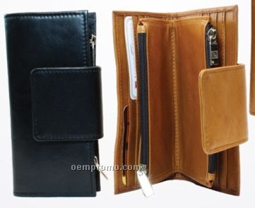 Ladies' Dark Brown Bi Fold Wallet W/ Snap Closure
