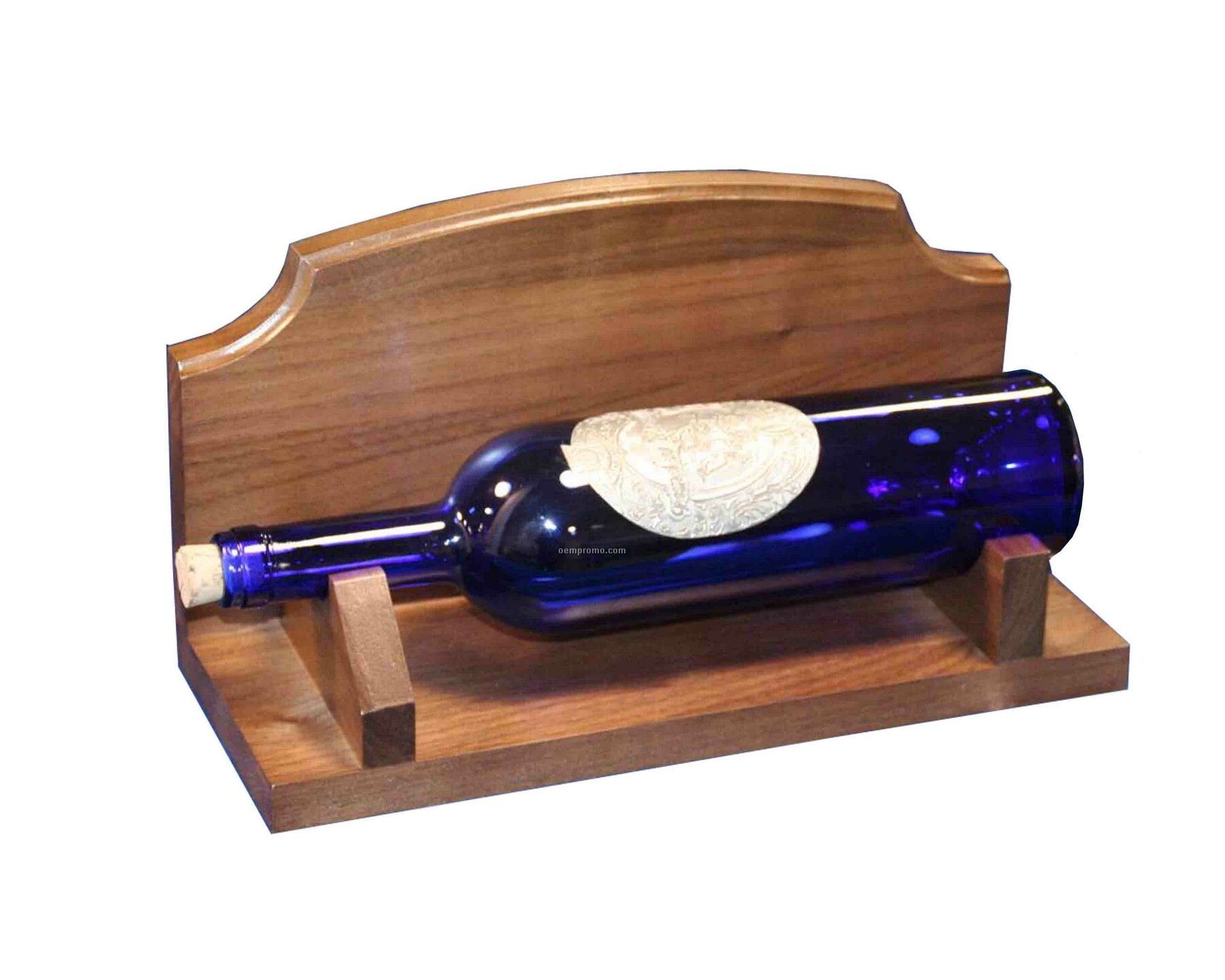 Wood Single Wine Bottle Display Stand W/ Back Board - 001
