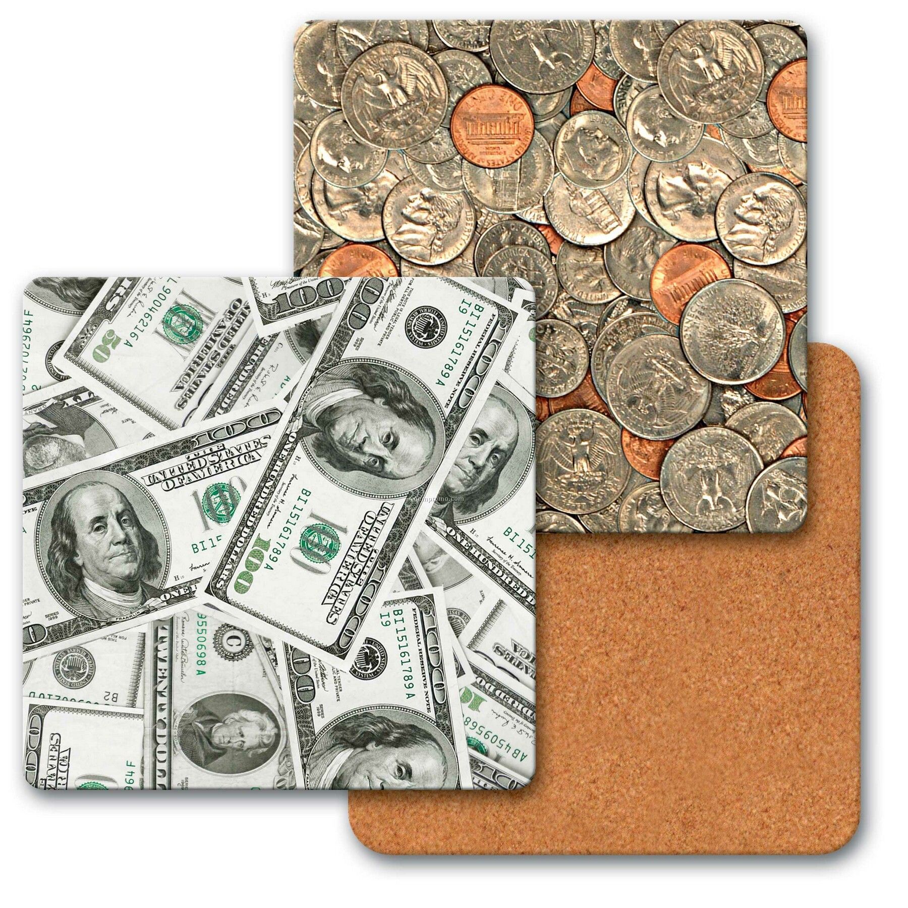 4" Square Coaster W/3d Lenticular Images Of Dollars And Cents ( Blanks)