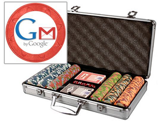 Custom Labeled Poker Chip Set W/ 300 Chips/ Cards & Aluminum Case