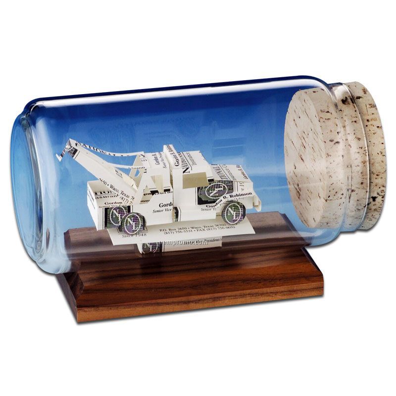 Stock Business Card Sculpture In A Bottle - Tow Truck