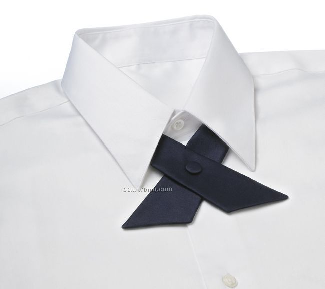 Wolfmark Covered Button Snap Polyester Satin Crossover Tie - Navy Blue