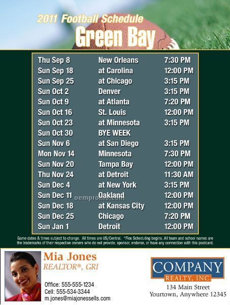 Green Bay Football Schedule Postcards - Jumbo (8-1/2