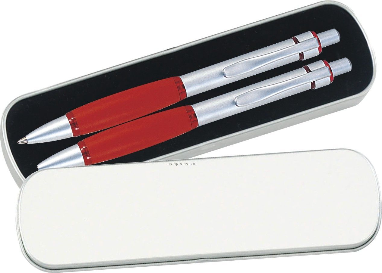 Neon IV Series Pen And Pencil Gift Set ( Red )