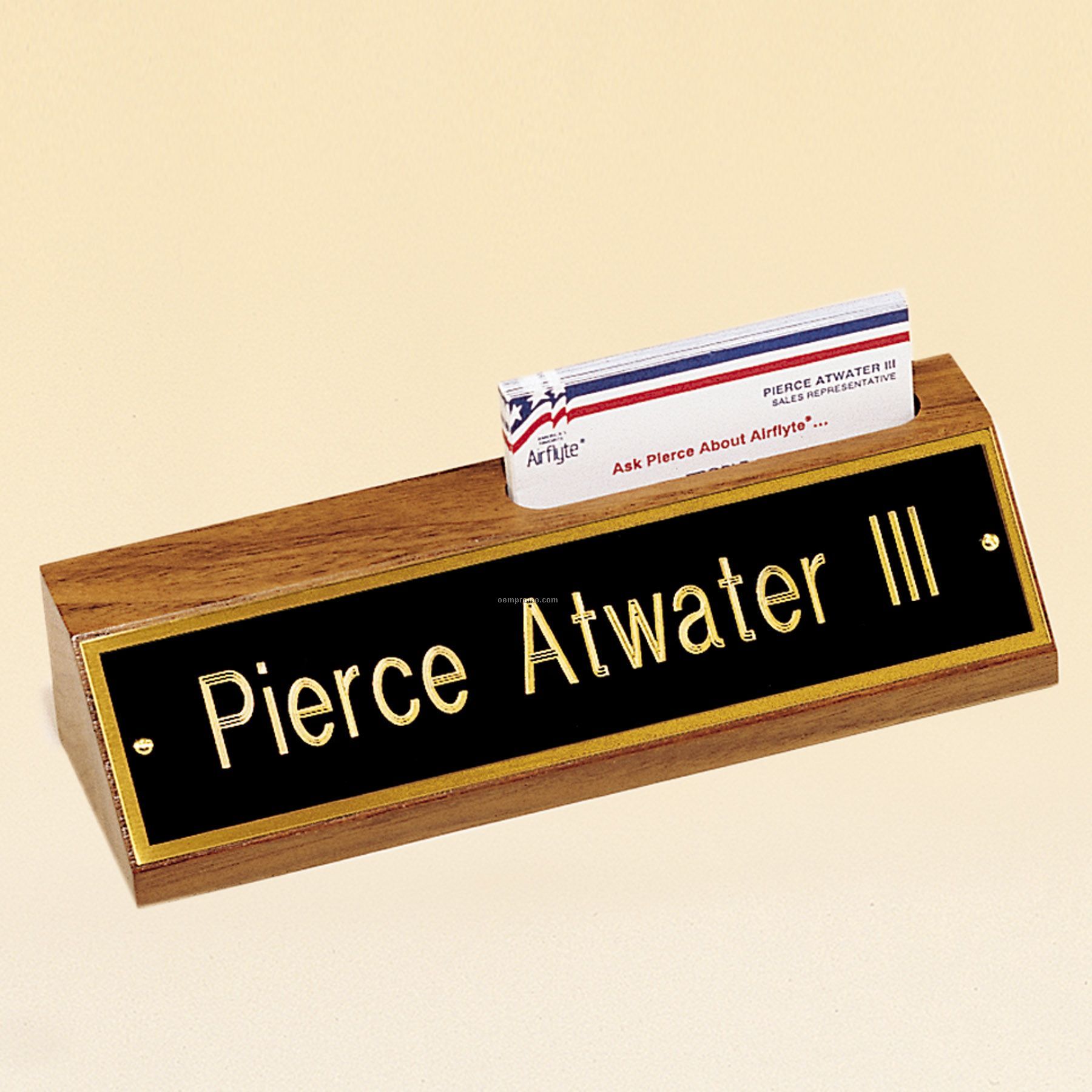 American Walnut Name Plate With Business Card Holder