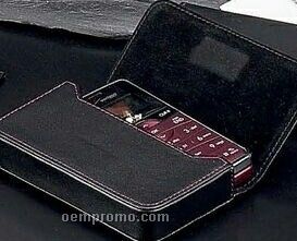 Black Leather Phone / PDA Case W/ Red Stitching