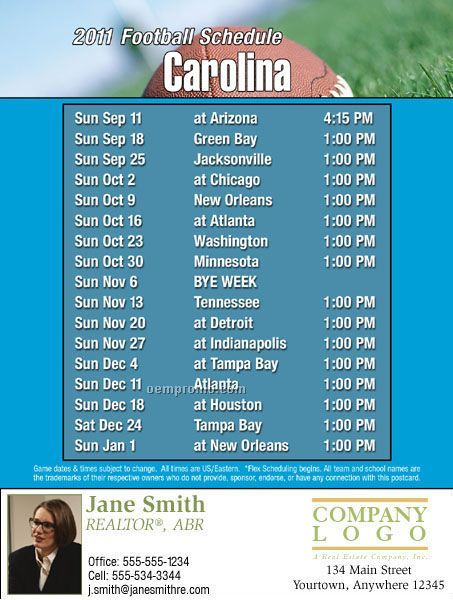 Carolina Football Schedule Postcards - Jumbo (8-1/2